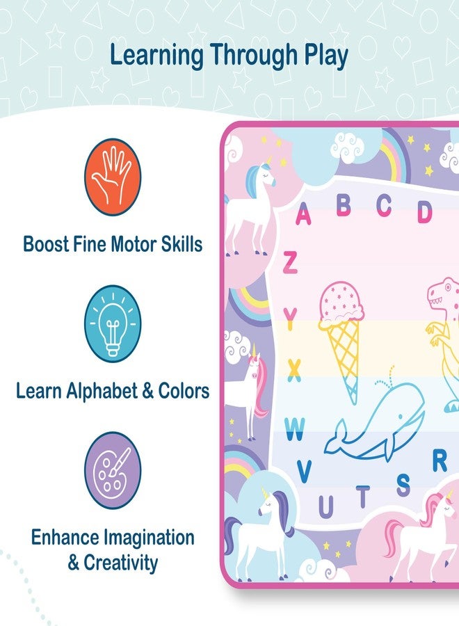 Wildkin Doodle Mat - Extra Large 60 x 42 Inch Water Drawing Mat for Kids, Educational Learning Toy with Letters & Numbers, Mess-Free Coloring for Toddlers & Preschoolers (Unicorn Rainbows) - Image 2